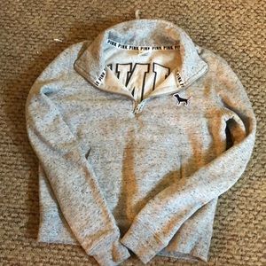 PINK grey quarter zip sweater